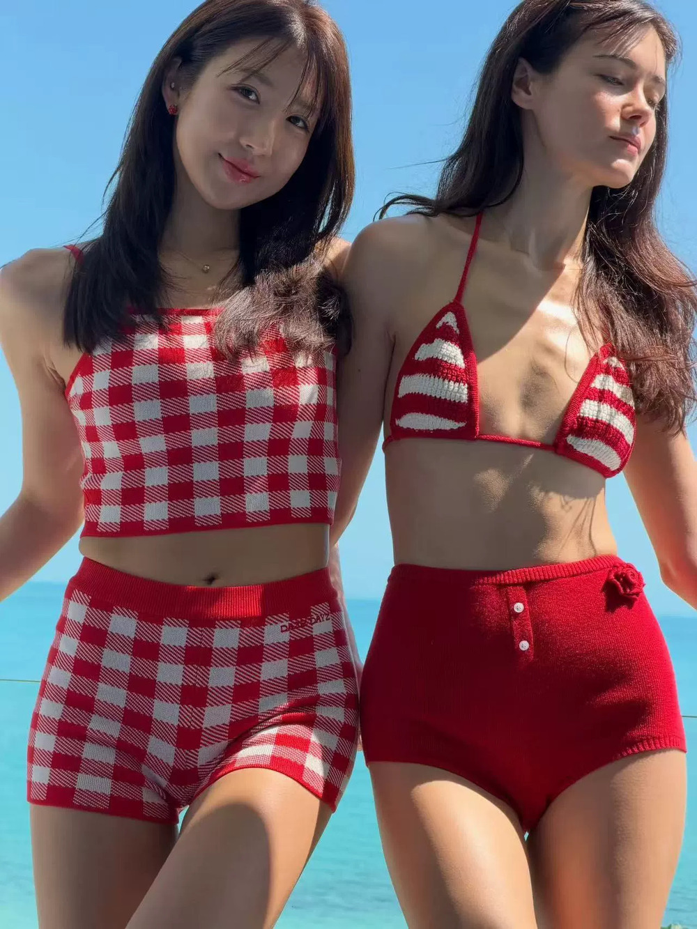 Zara Vintage Striped Faux 2-Piece Swimsuit Casual Bikini Shorts Set